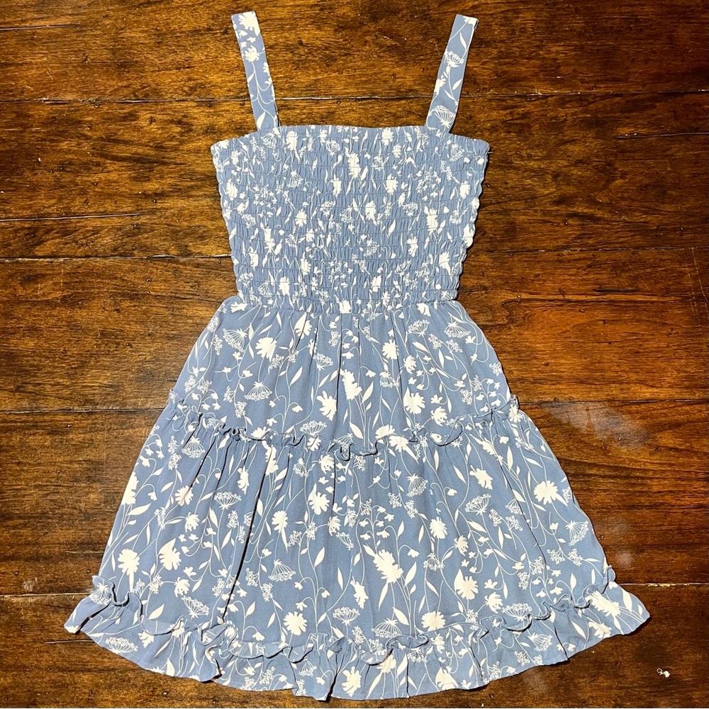 Jessica Simpson Floral Mini Dress Womens S Blue Smocked Tiered Boho Cottagecore